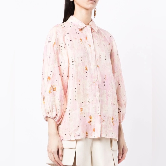 Alexis Tops - ALEXIS Intermix distressed-finish pink linen button down shirt blouse top M